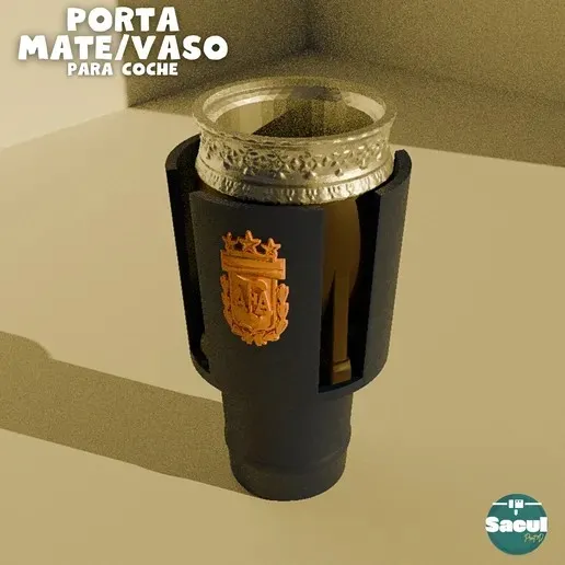 Porta mate para auto con escudo grabado