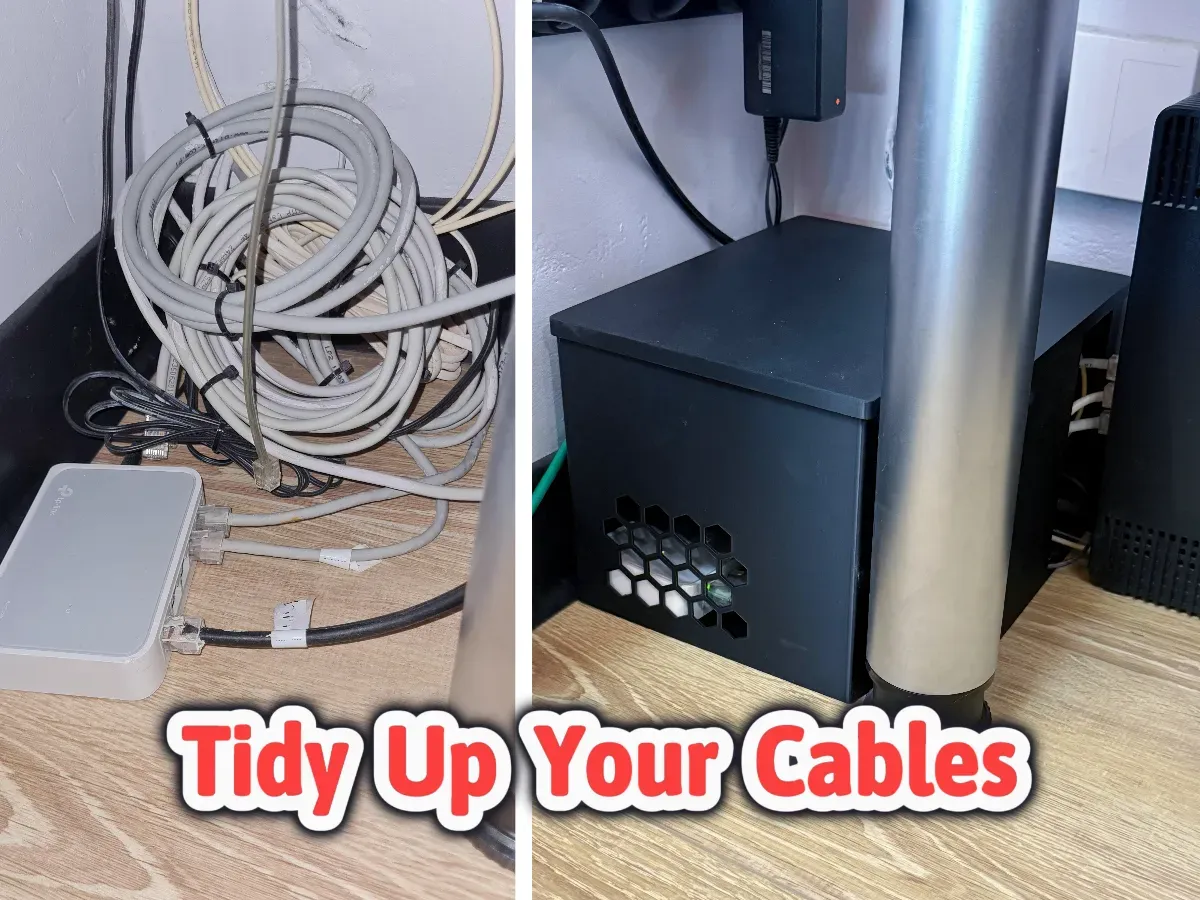 Caja esquinera organizadora de cables y zapatilla