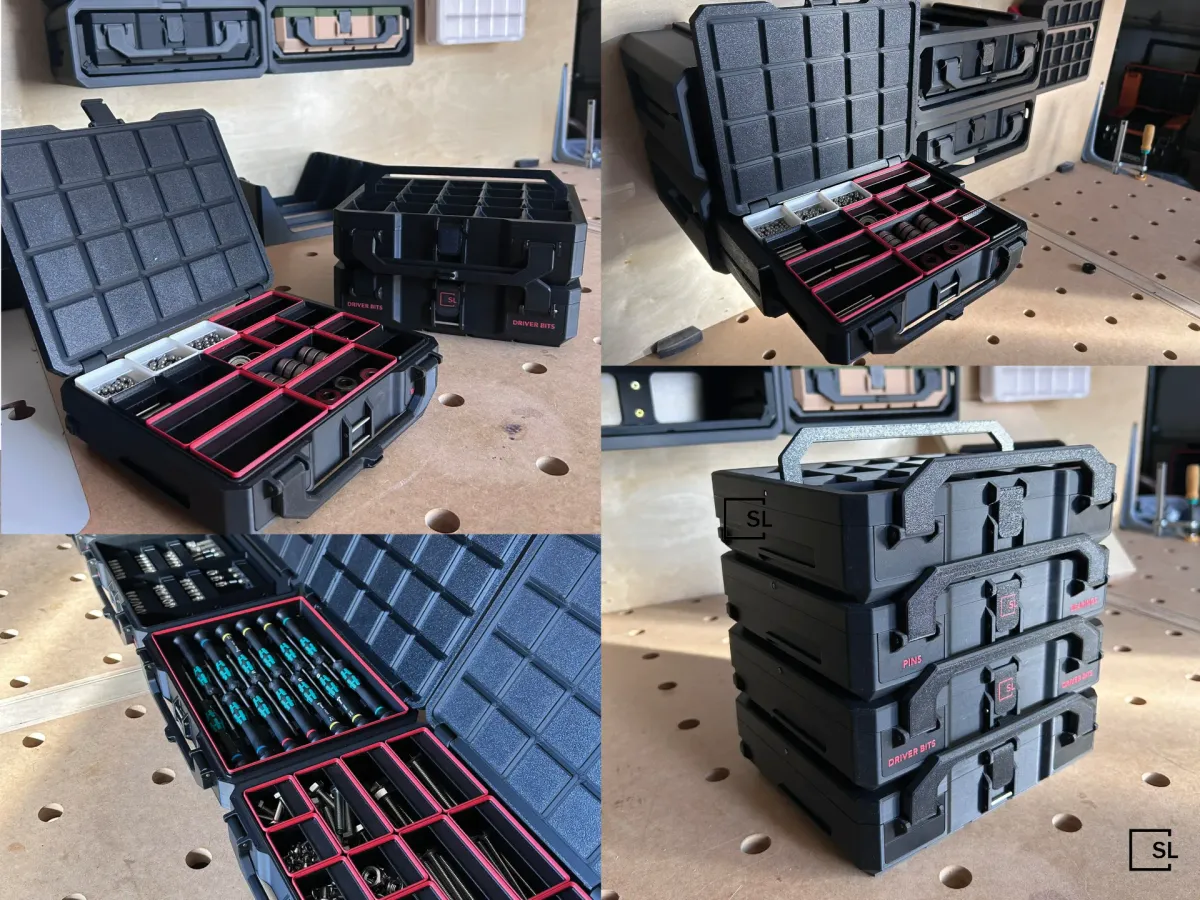Caja organizadora cerrada con bandejas modulares