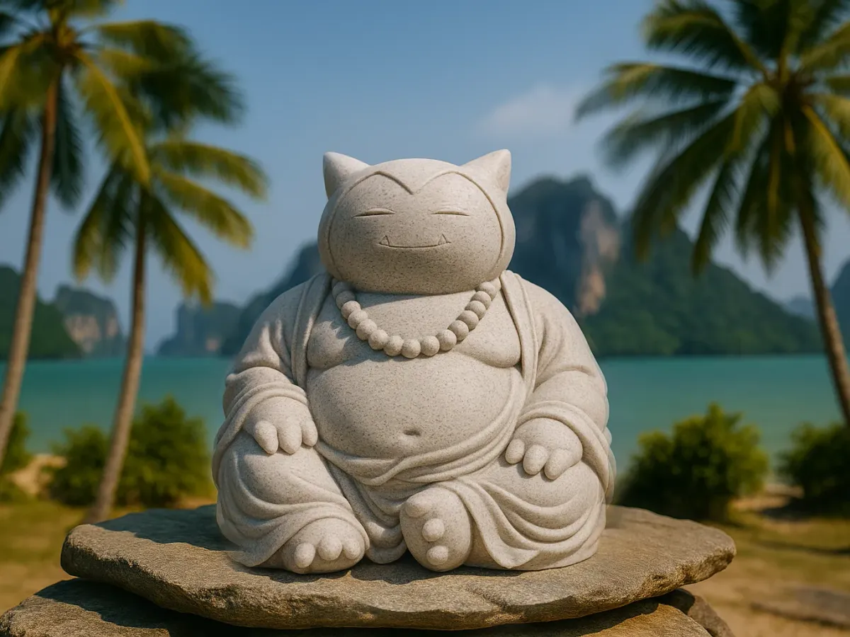 Figura de criatura dormilona en posición de meditación