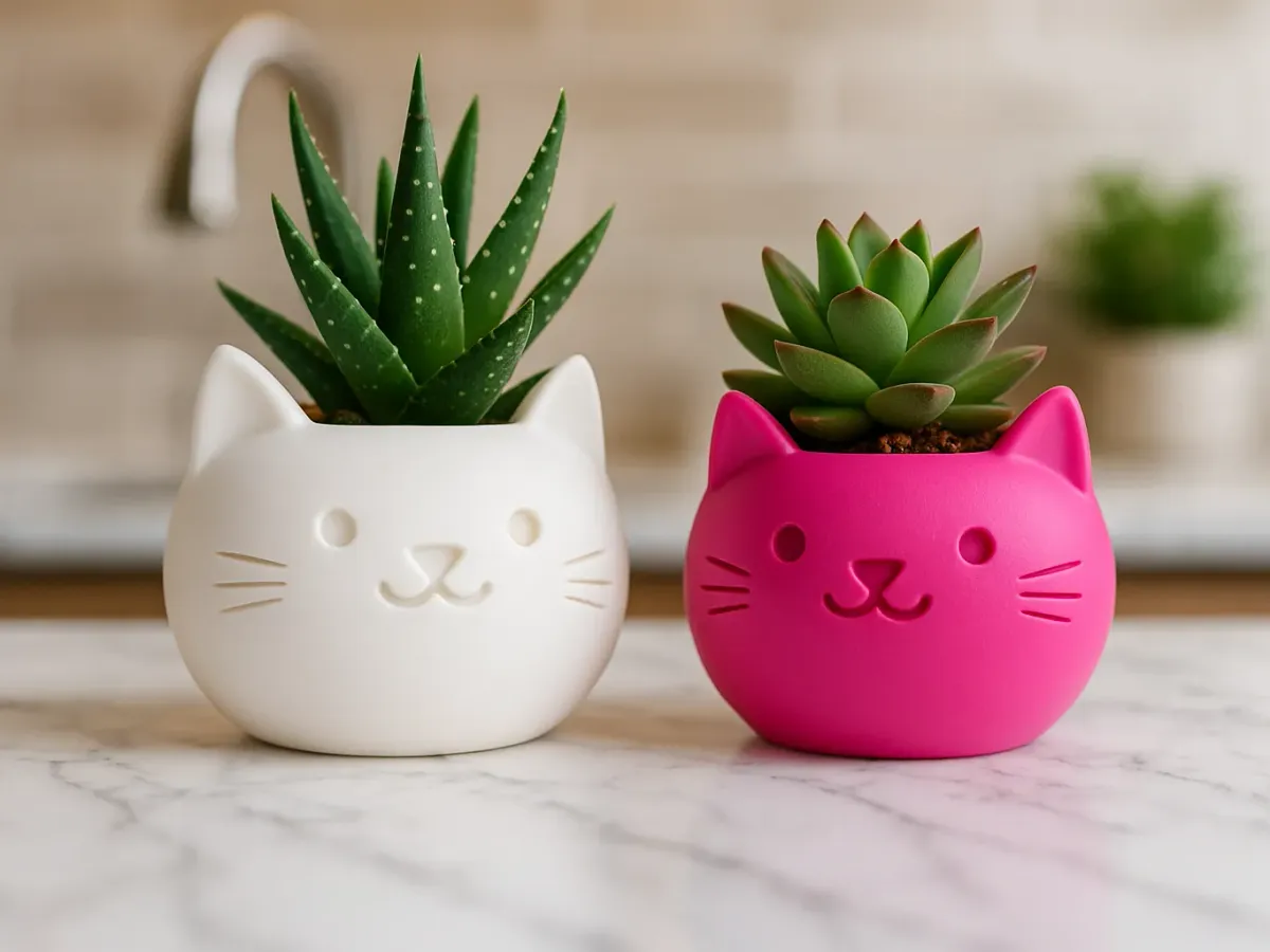 Maceta chica con forma de gato para suculentas