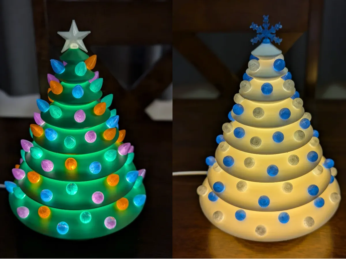 Arbolito de Navidad con bombitas transparentes iluminadas