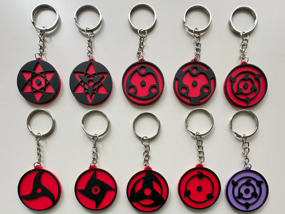 Llaveros de ojo rojo con aspas en relieve