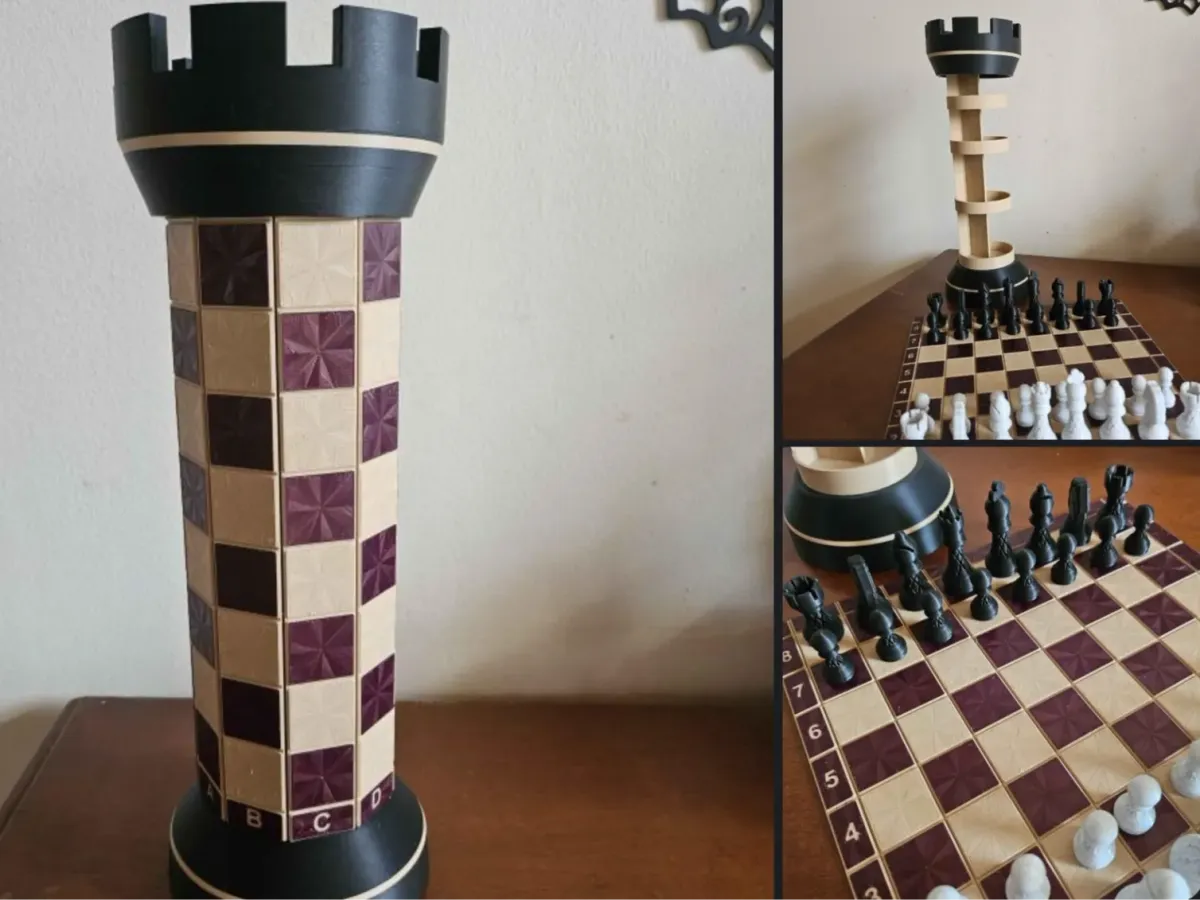 Ajedrez con tablero plegable y caja torre