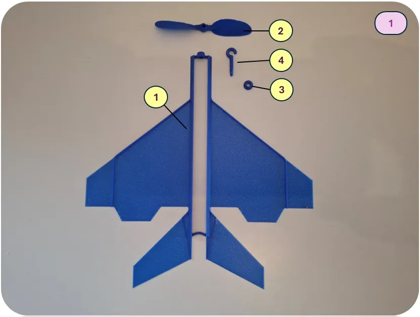 Avión a gomita elástica de seis gramos