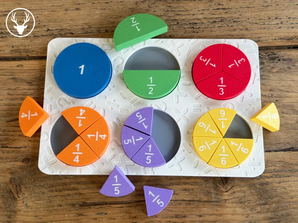 Juego de fracciones con círculos para encastrar