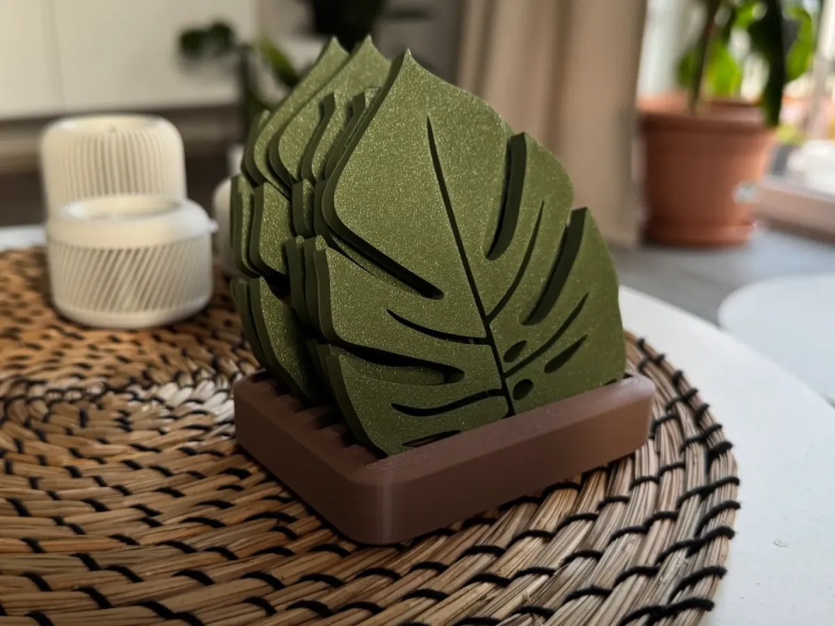 Posavasos con forma de hoja y soporte