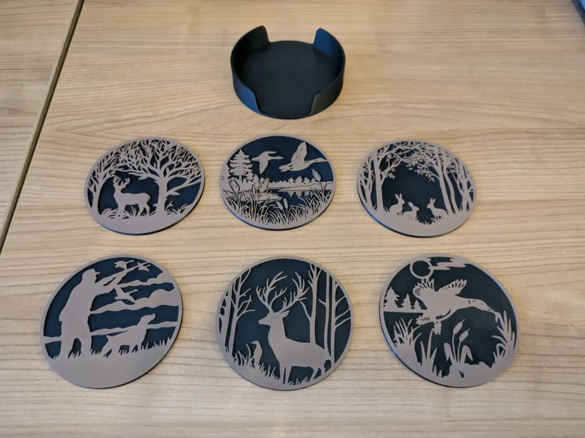 Juego de seis posavasos con animales de monte