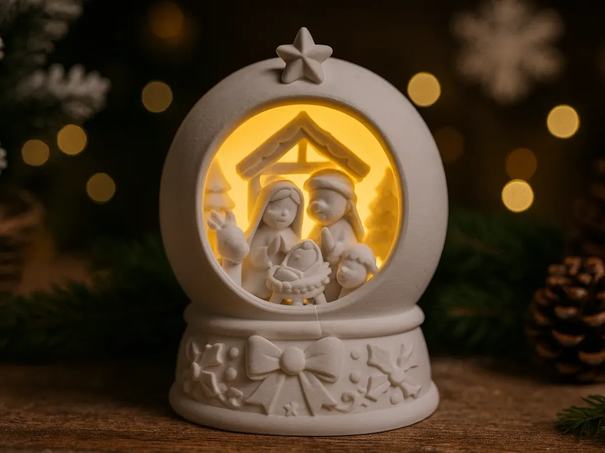 Pesebre dentro de esfera de nieve