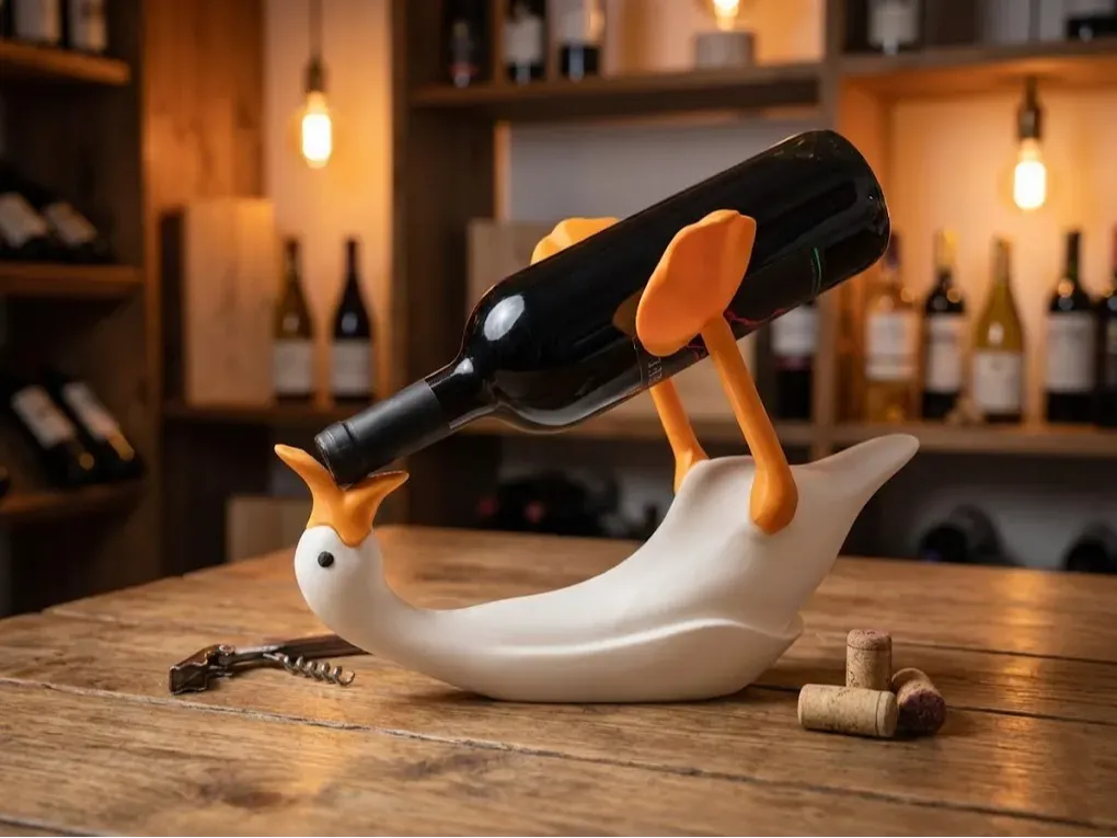 Soporte de botella con figura de ganso