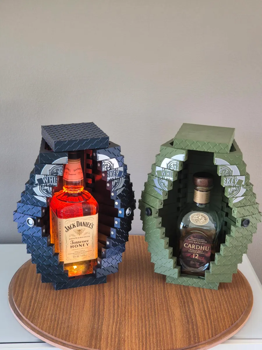 Caja vitrina para botella y dos vasos