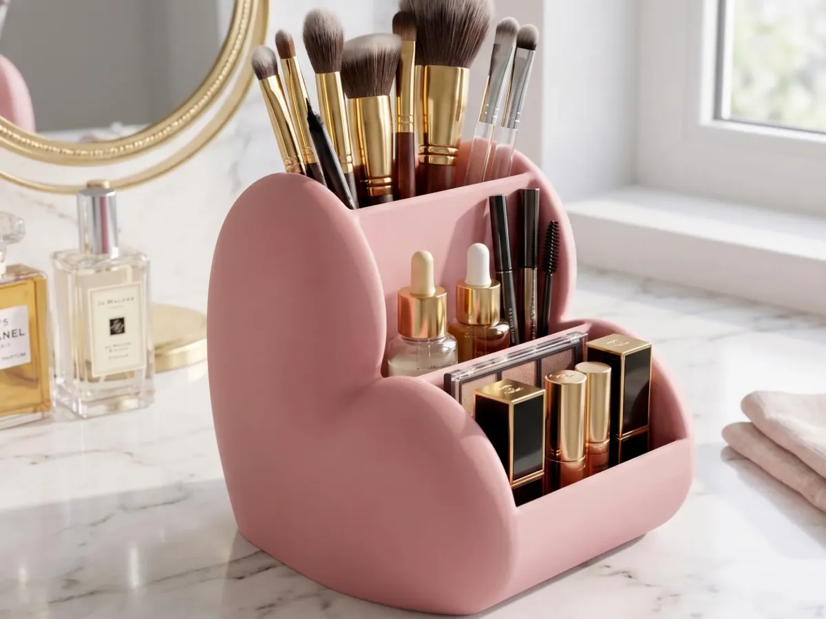 Organizador con forma de corazón para maquillaje
