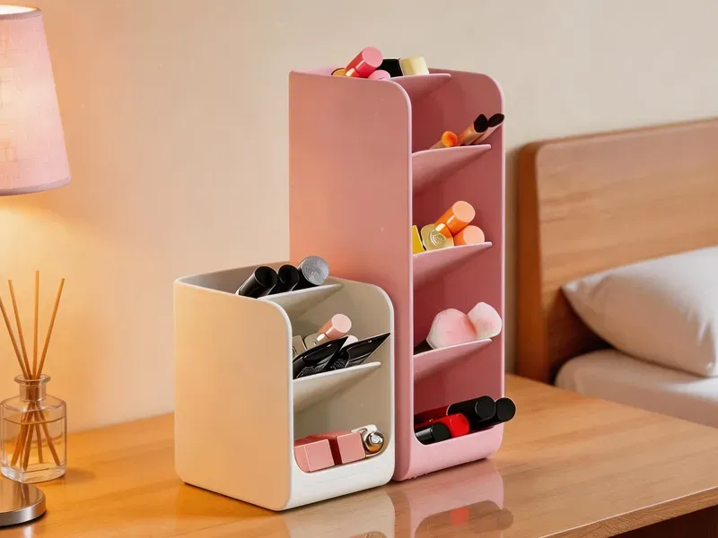 Caja organizadora de cosméticos con compartimentos