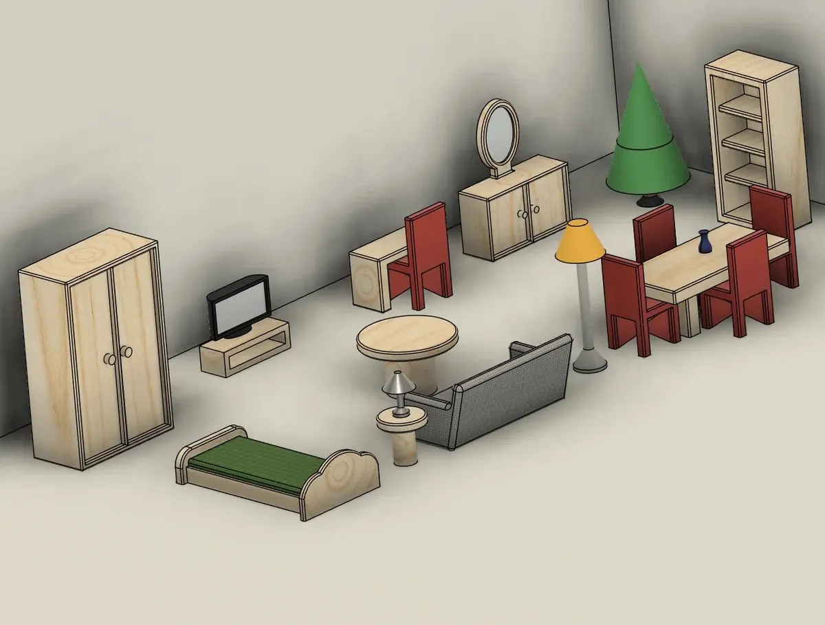 Juego completo de muebles para casa de muñecas