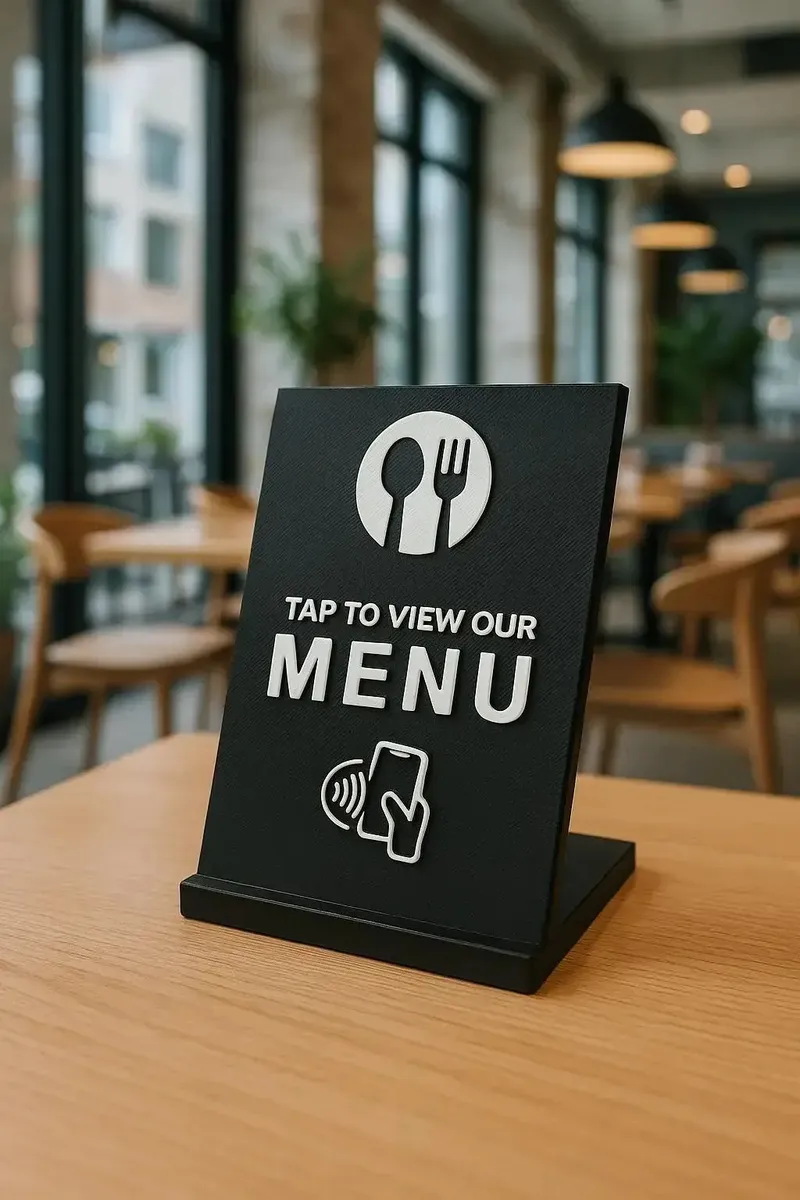Cartel de menú con etiqueta NFC para mesa