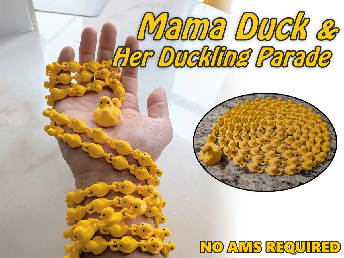 Pata con sus patitos en fila