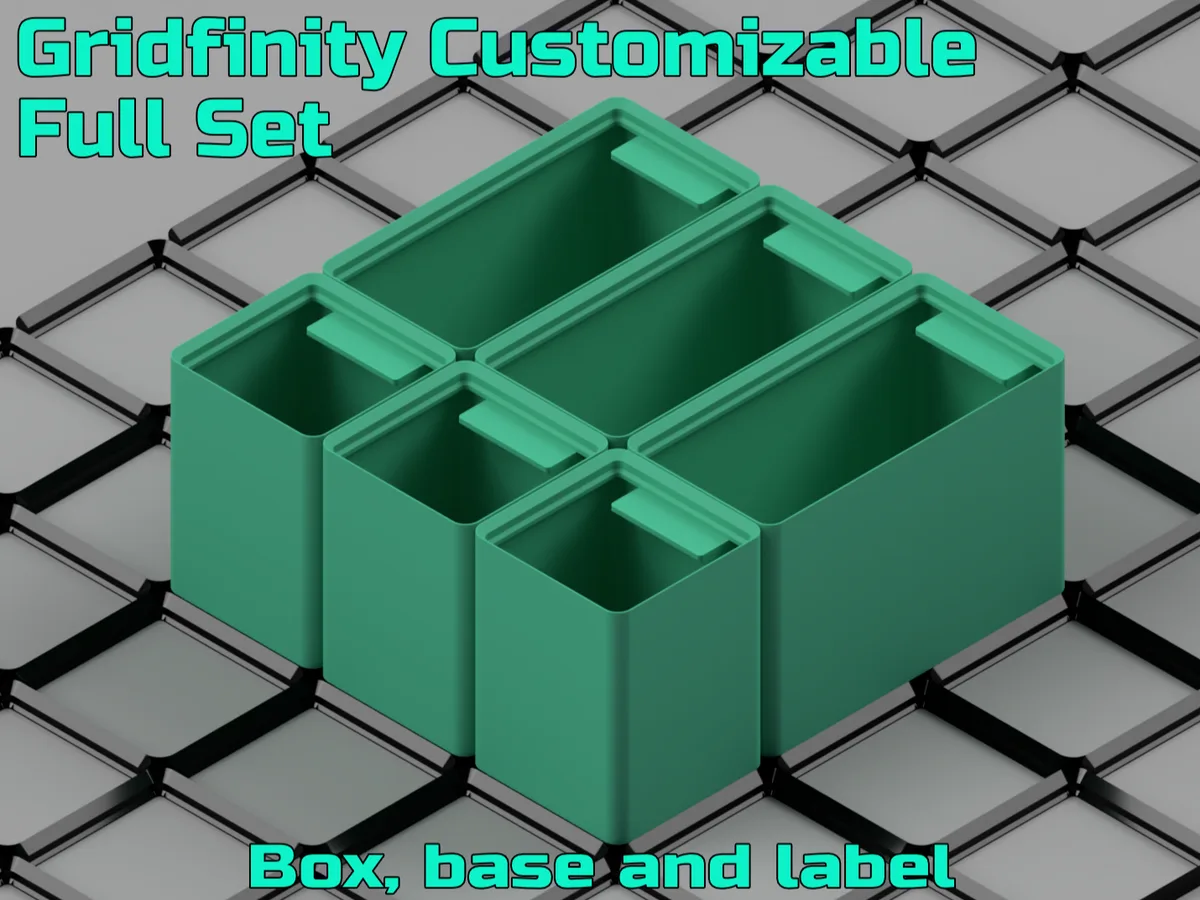 Caja Gridfinity a medida con etiqueta y base