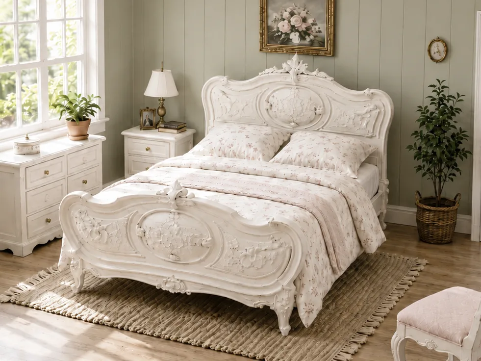Cama matrimonial tallada en miniatura