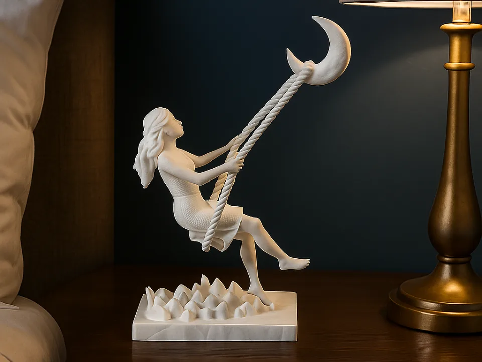 Escultura de hamaca sobre la luna
