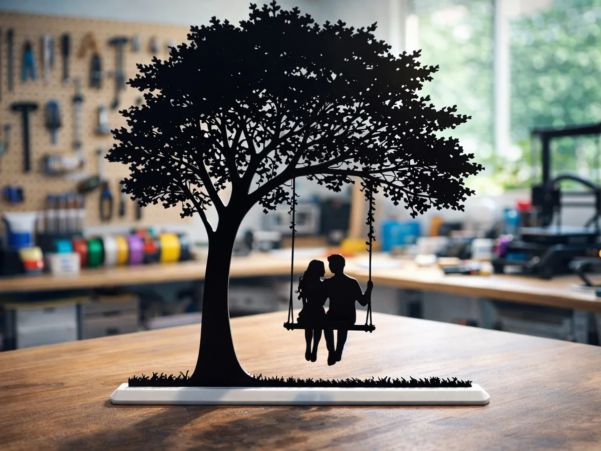 Escultura de pareja en la hamaca