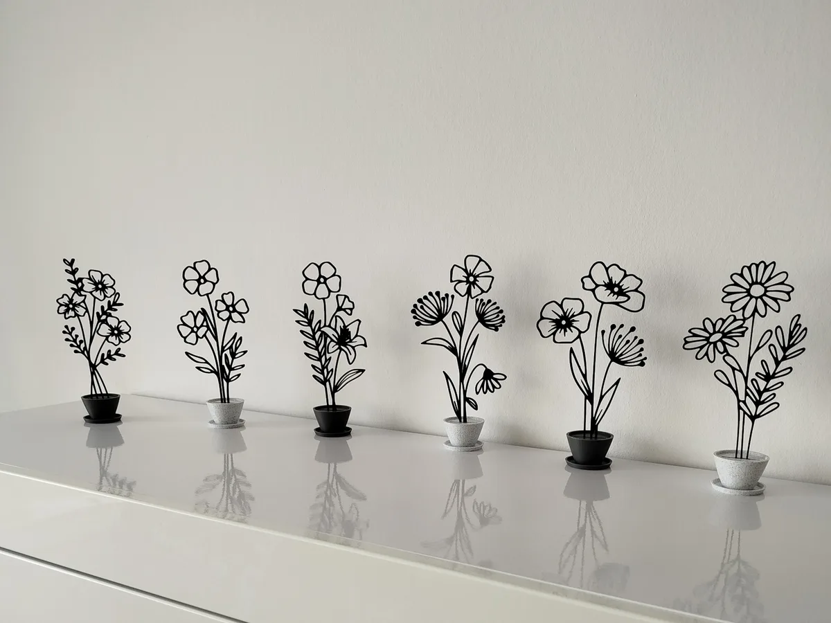 Ramo de flores impreso con su maceta