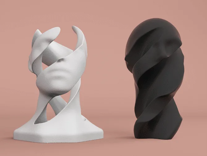 Escultura de dos mitades que encajan