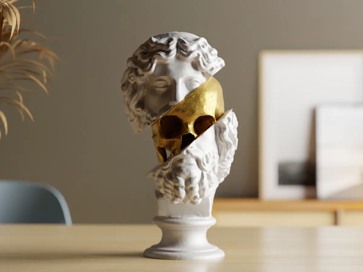 Escultura de dos rostros enfrentados