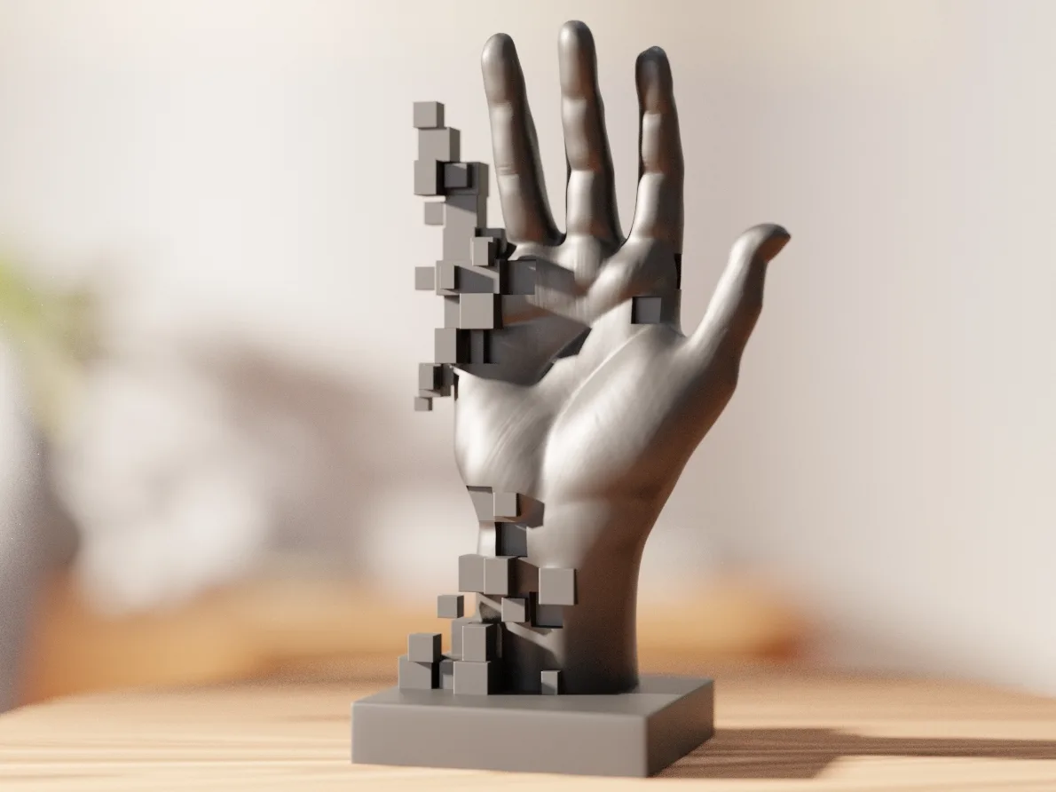 Escultura de mano pixelada