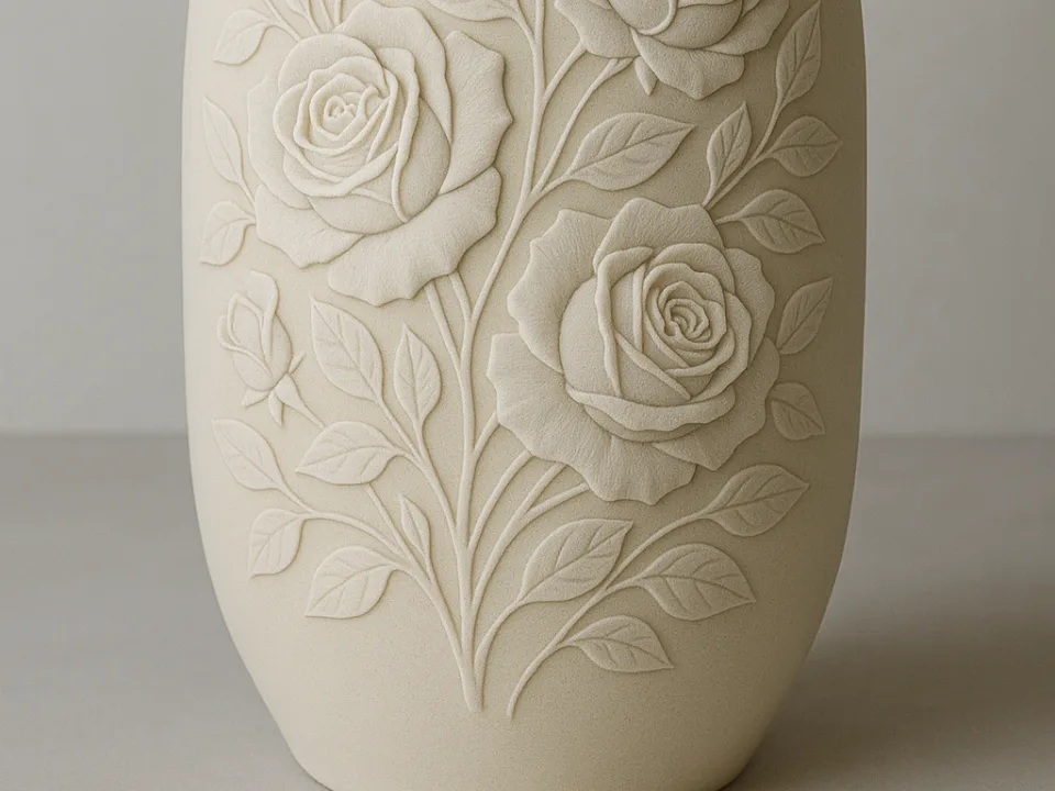 Jarrón con rosas talladas