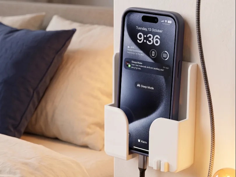 Soporte de pared para celular con guía de cable