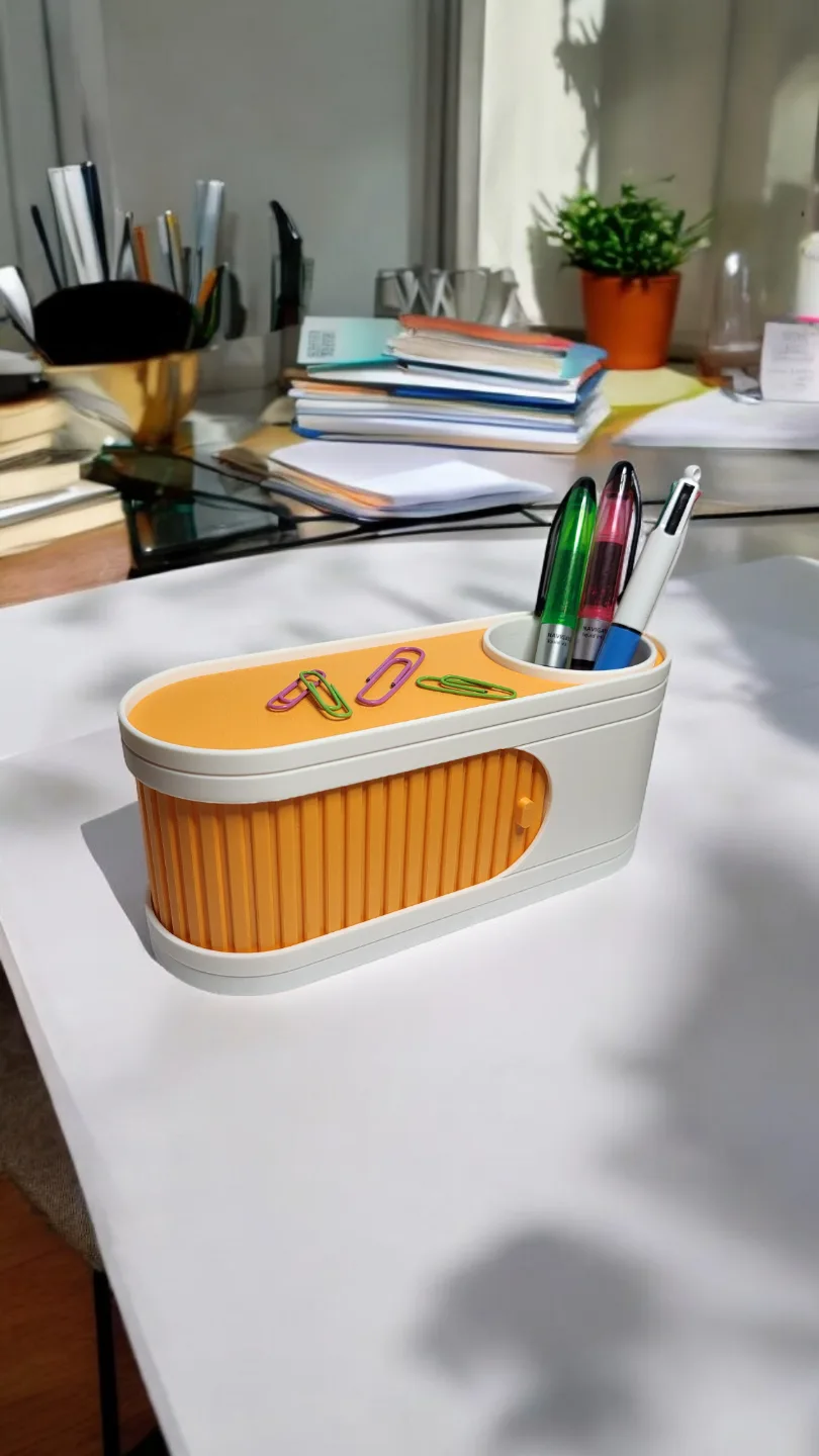 Portalápices con puerta corrediza
