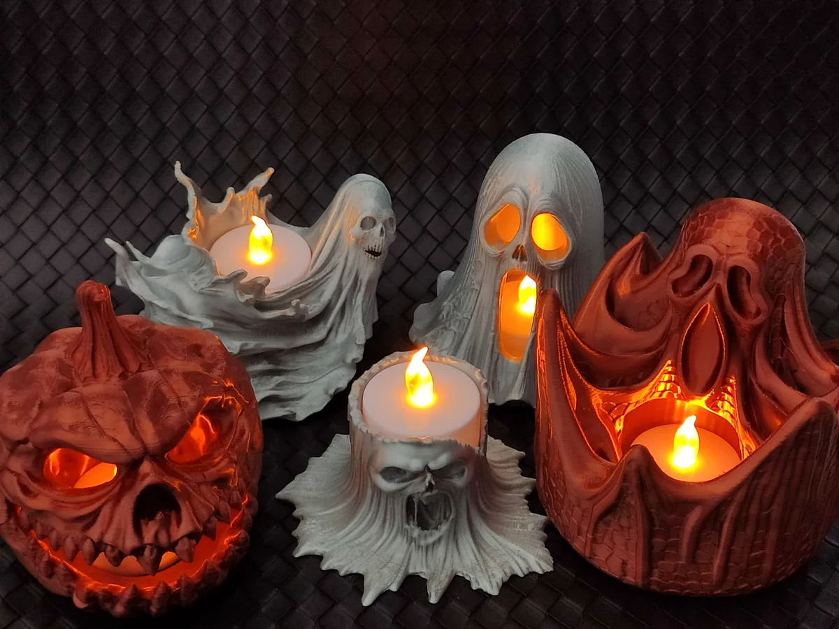 Portavelas de Halloween con cinco figuras