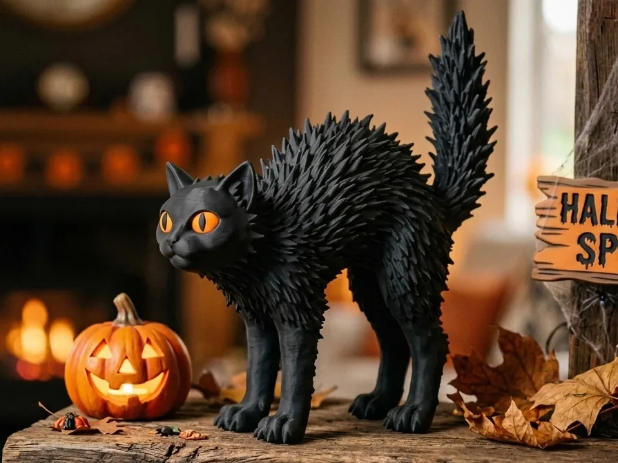 Gato negro asustado