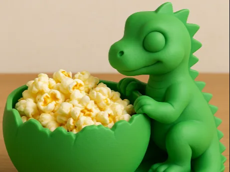Bol de pochoclo con forma de dinosaurio
