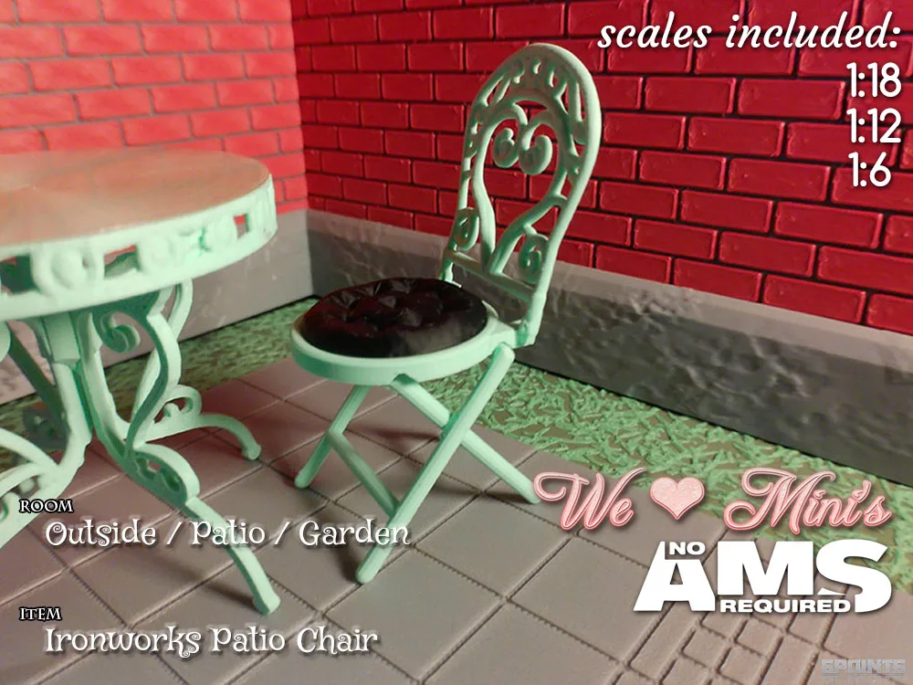 Silla de patio de hierro forjado en miniatura
