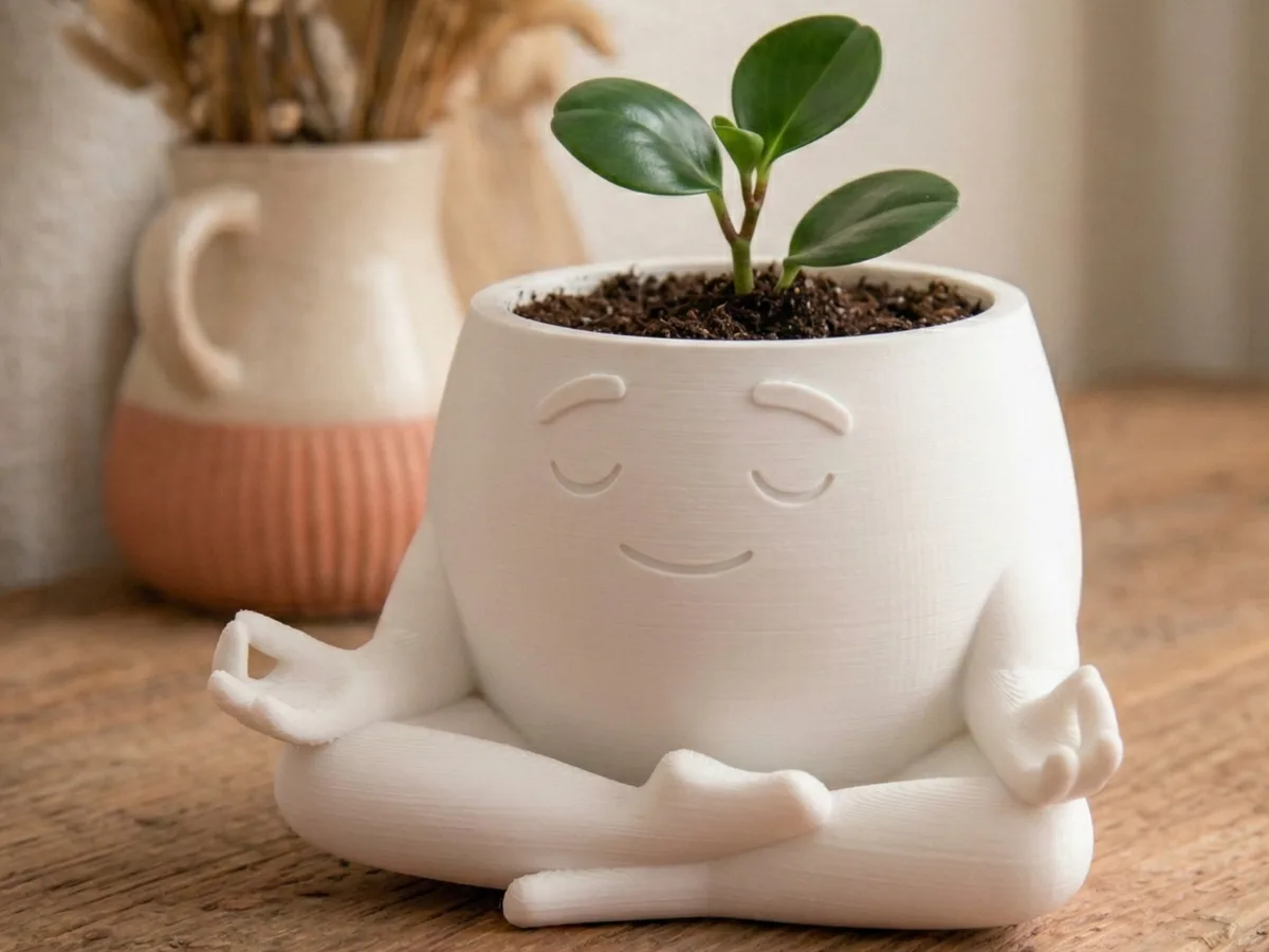 Maceta con figura meditando
