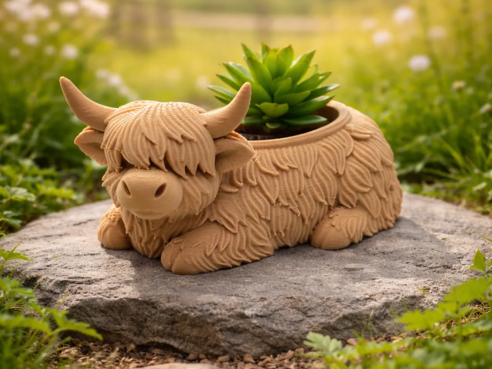 Maceta con forma de vaca peluda