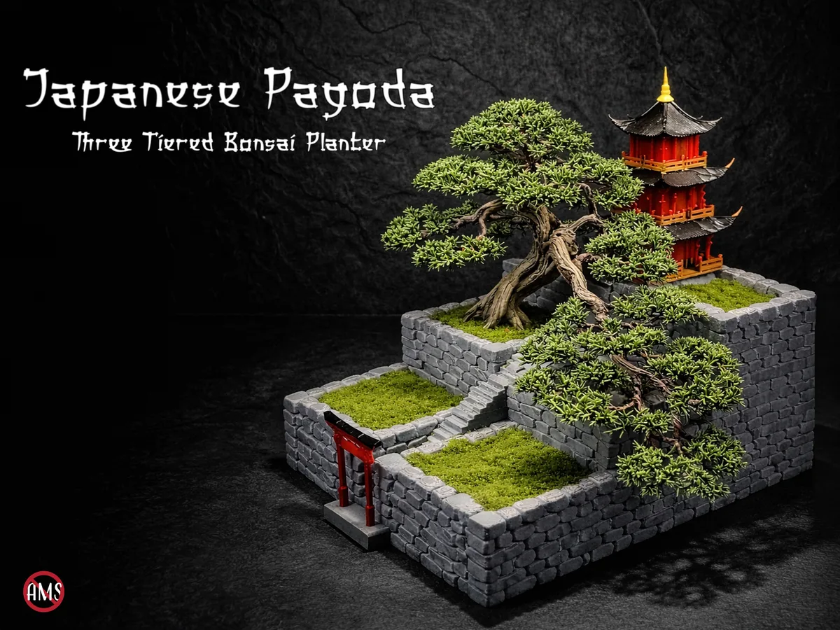 Maceta de bonsái con pagoda
