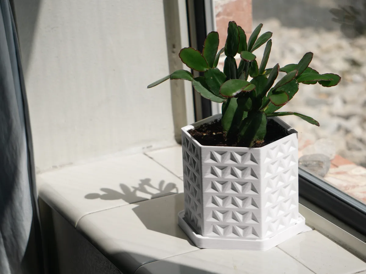 Maceta de tres hexágonos con drenaje
