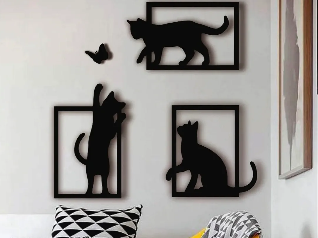 Cuadro de pared con gatos jugando