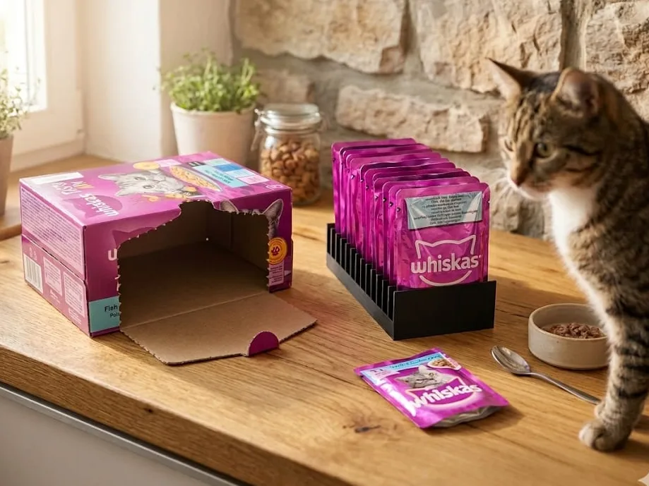 Dispensador de sobres de alimento para gato