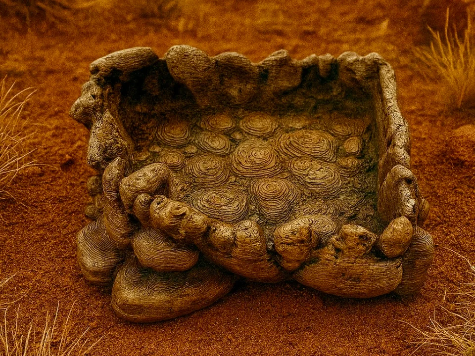 Comedero de rincón con aspecto de piedra