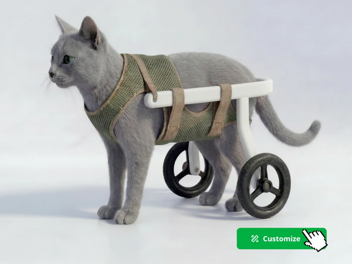 Silla de ruedas a medida para gato