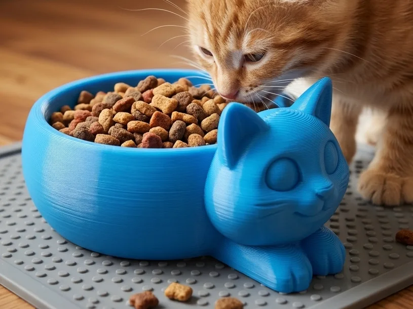 Comedero de gato esculpido