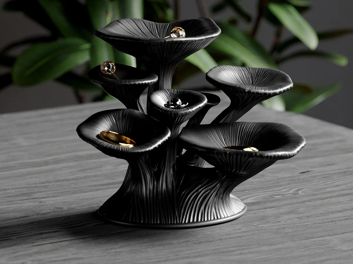 Soporte de joyas con forma de hongos