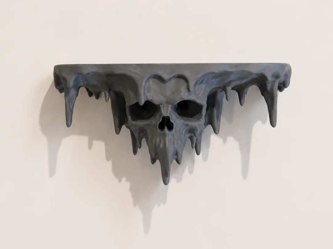 Estante de pared con calavera derretida