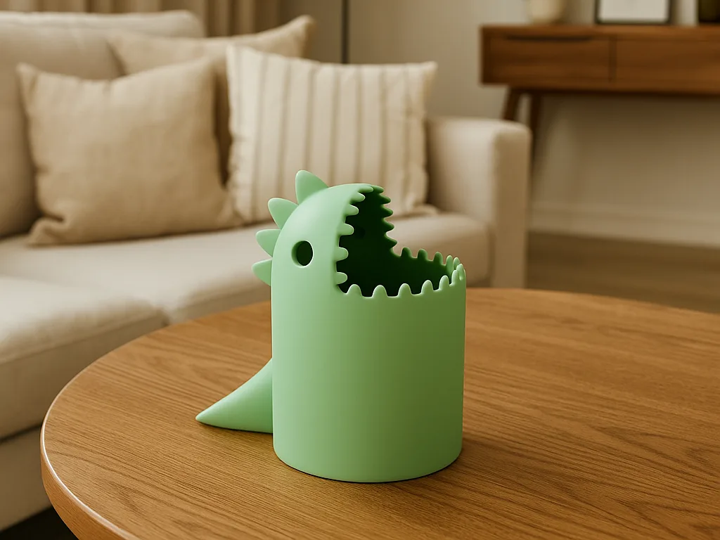 Cesto de basura con forma de dinosaurio