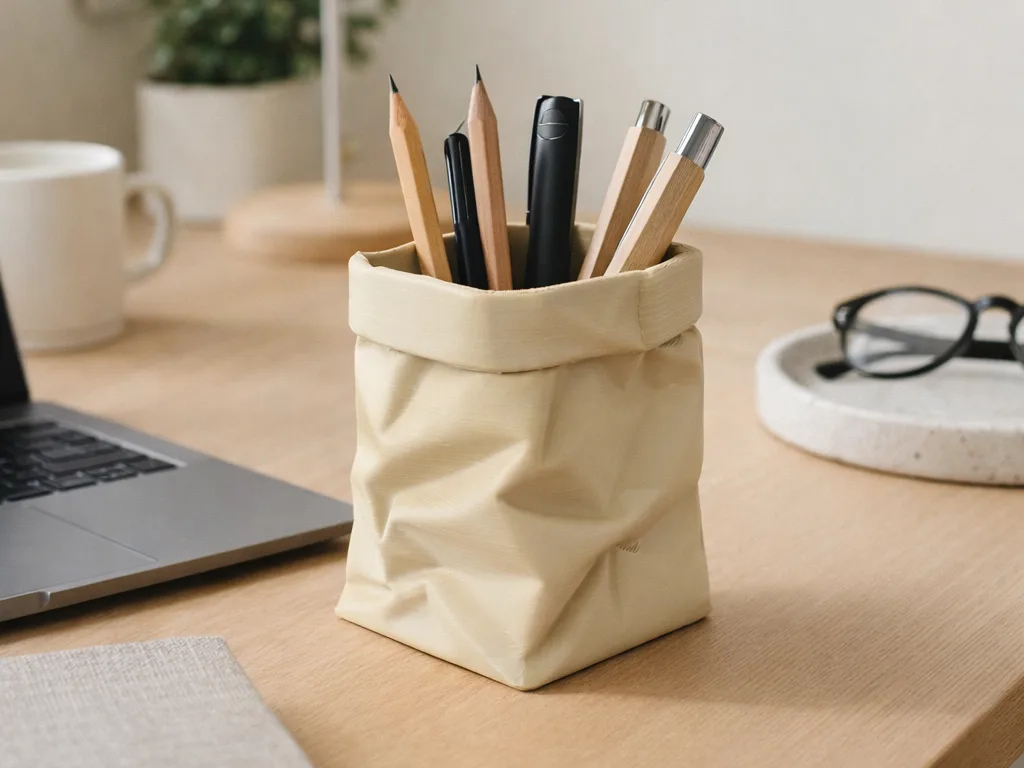 Portalápices con forma de bolsa de papel