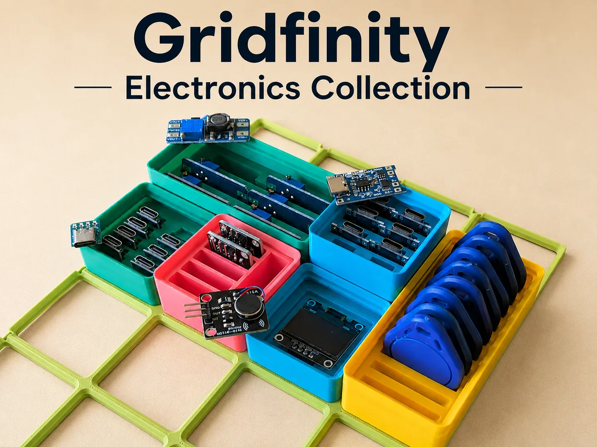 Colección Gridfinity para componentes electrónicos