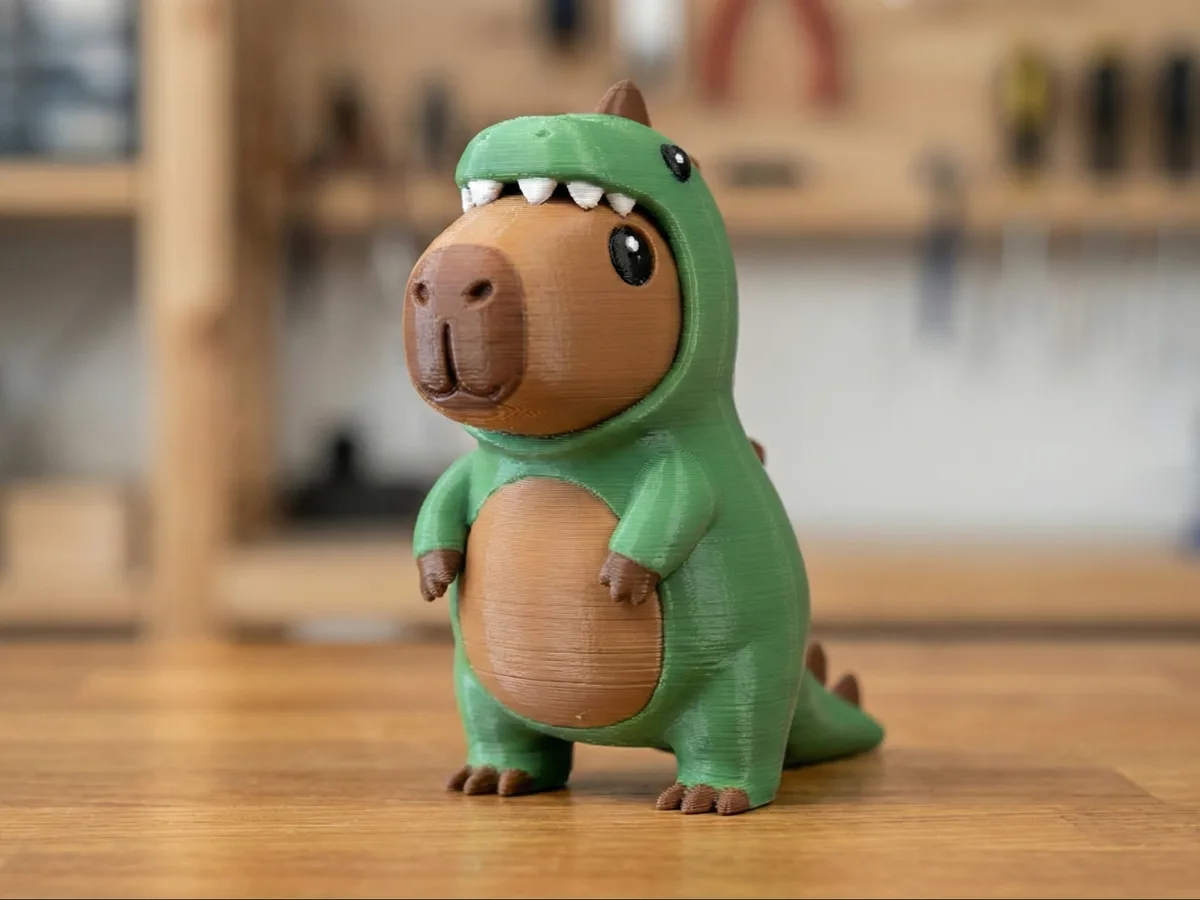 Carpincho disfrazado de dinosaurio